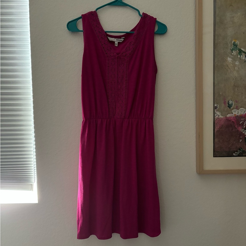 Sonoma Large Sleeveless Elastic Waist Dress with Crochet Accent